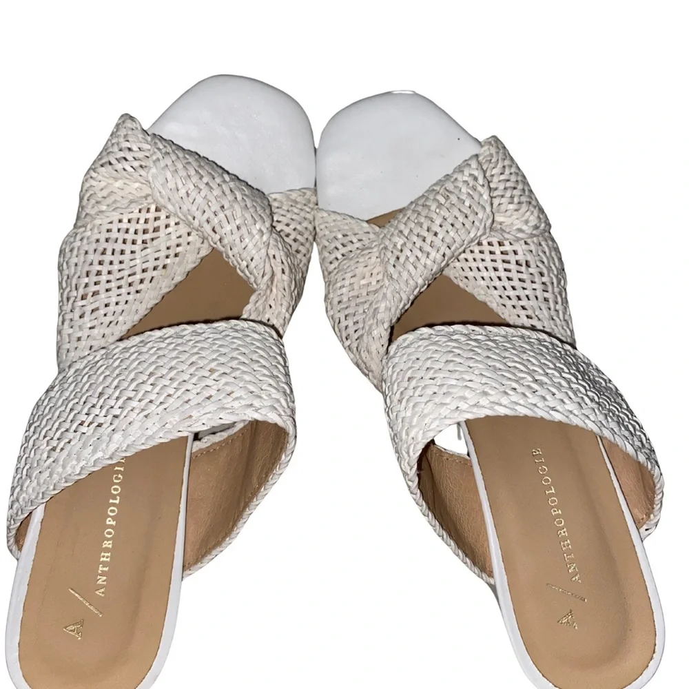 Anthropologie Woven Slide Sandals EU36 Cream 3in Heel 8.5in‎ Light Wear